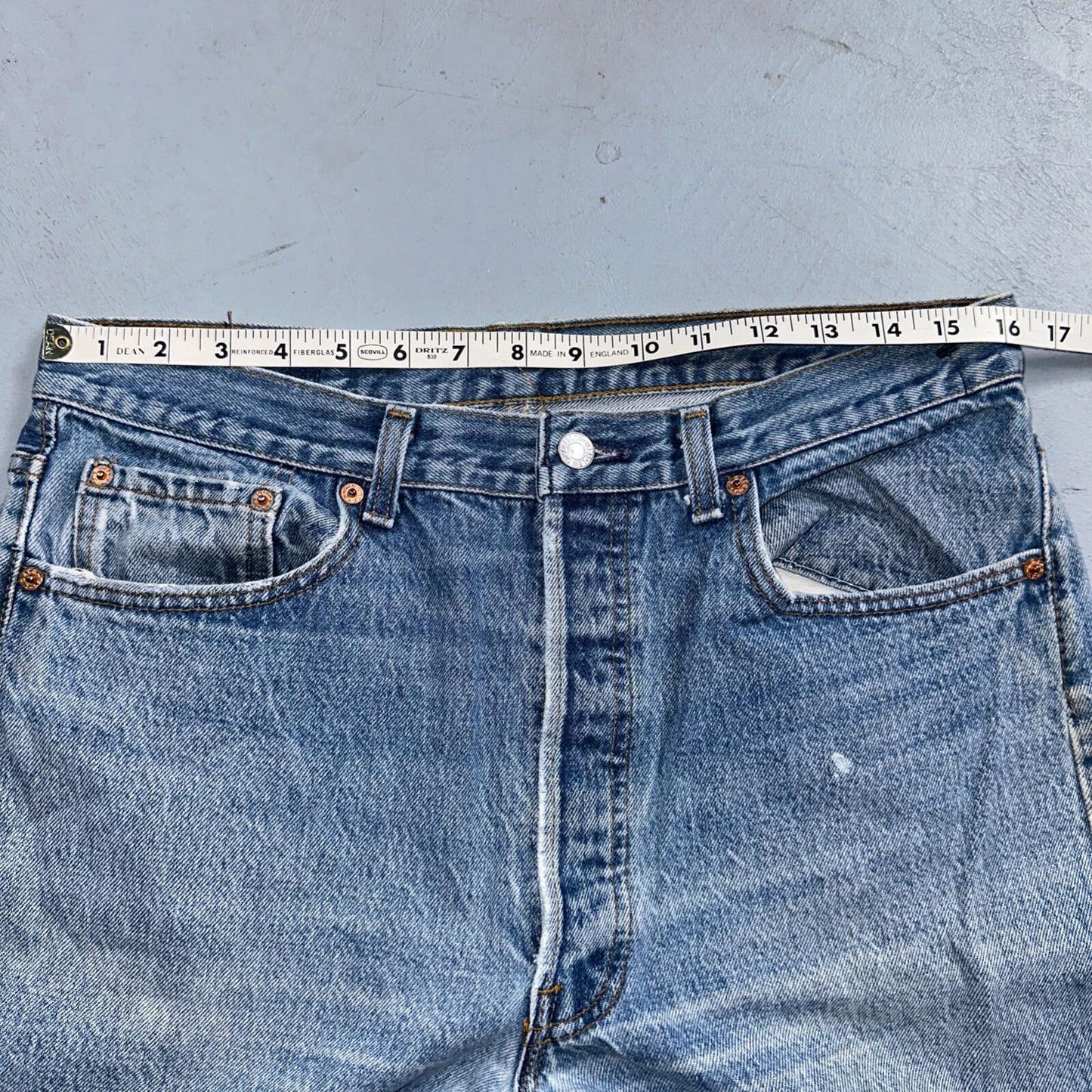 Levis 501 Vintage 90s USA XX Straight Leg Jeans 35x36 Blue Light Wash Act 32x32