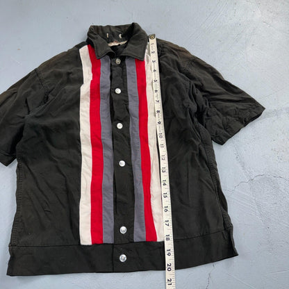 Vintage 50s 60s Striped Rayon Bowling Shirt Size S Red Rockabilly Crop Look