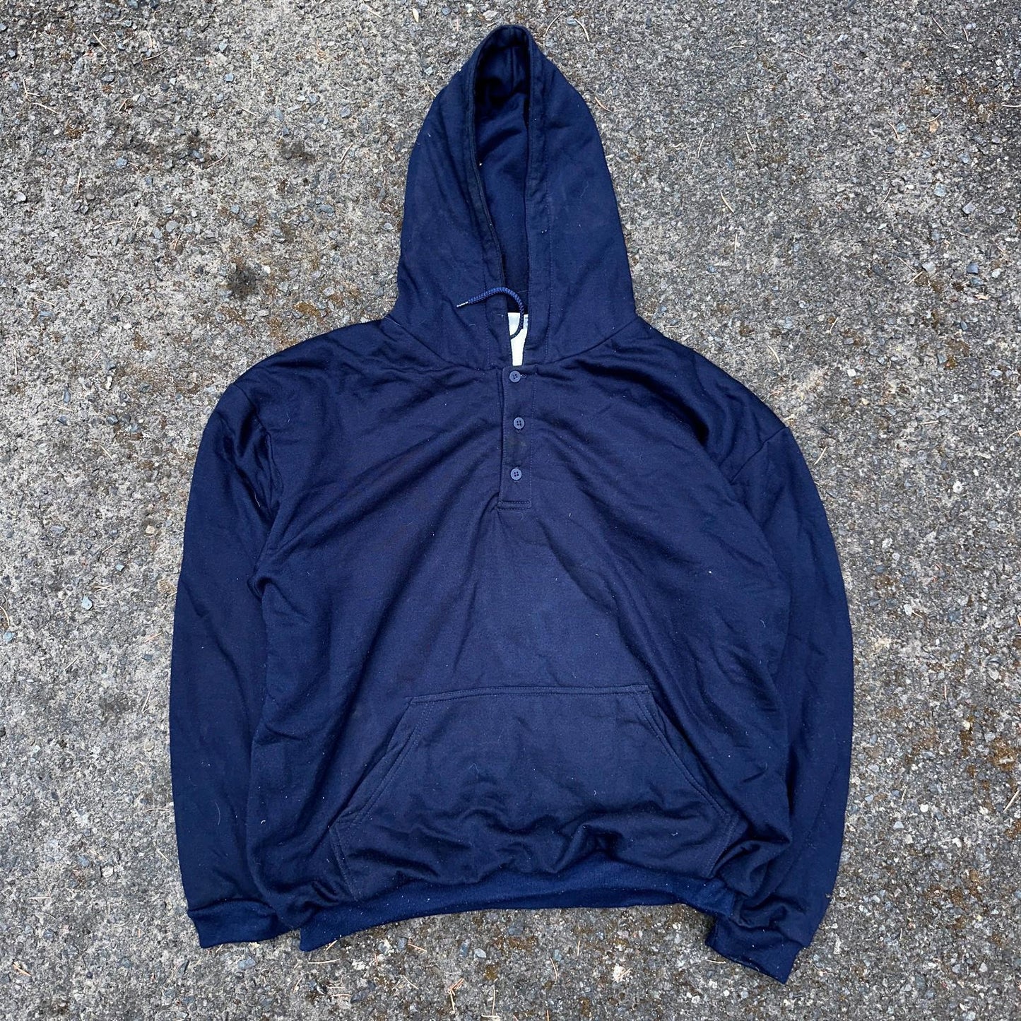 Vintage Thermal Waffle Lined Hoodie Sweatshirt Mens XL Navy Blue Nucleus Punk