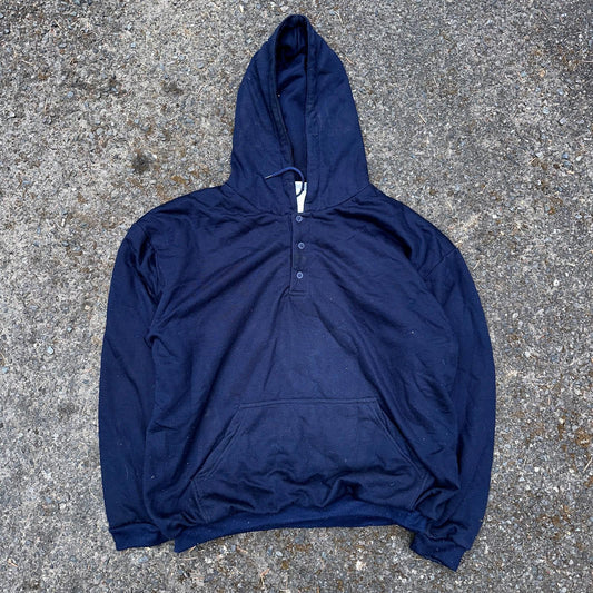 Vintage Thermal Waffle Lined Hoodie Sweatshirt Mens XL Navy Blue Nucleus Punk
