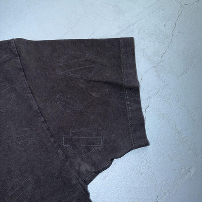 VTG 1995 Harley Davidson Alaska AOP Single Stitch 90s Faded Black Big Print