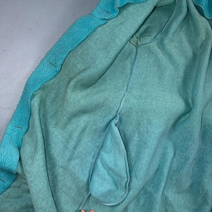 Carol Brent 1950s VTG Blue Fuzzy Rockabilly 50s Robe Bath Button Fancy Cute