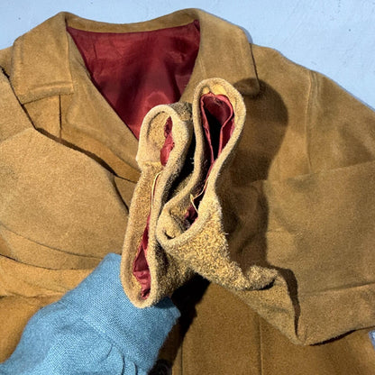 1940s 1950s VTG Brown Suede Jacket Leather Distressed Rockabilly Ricky Chore