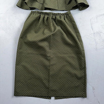 REINA 1970s Women Green Floral Dress Outfit Party Sz 12 VTG 2Pc Set Polka Dot