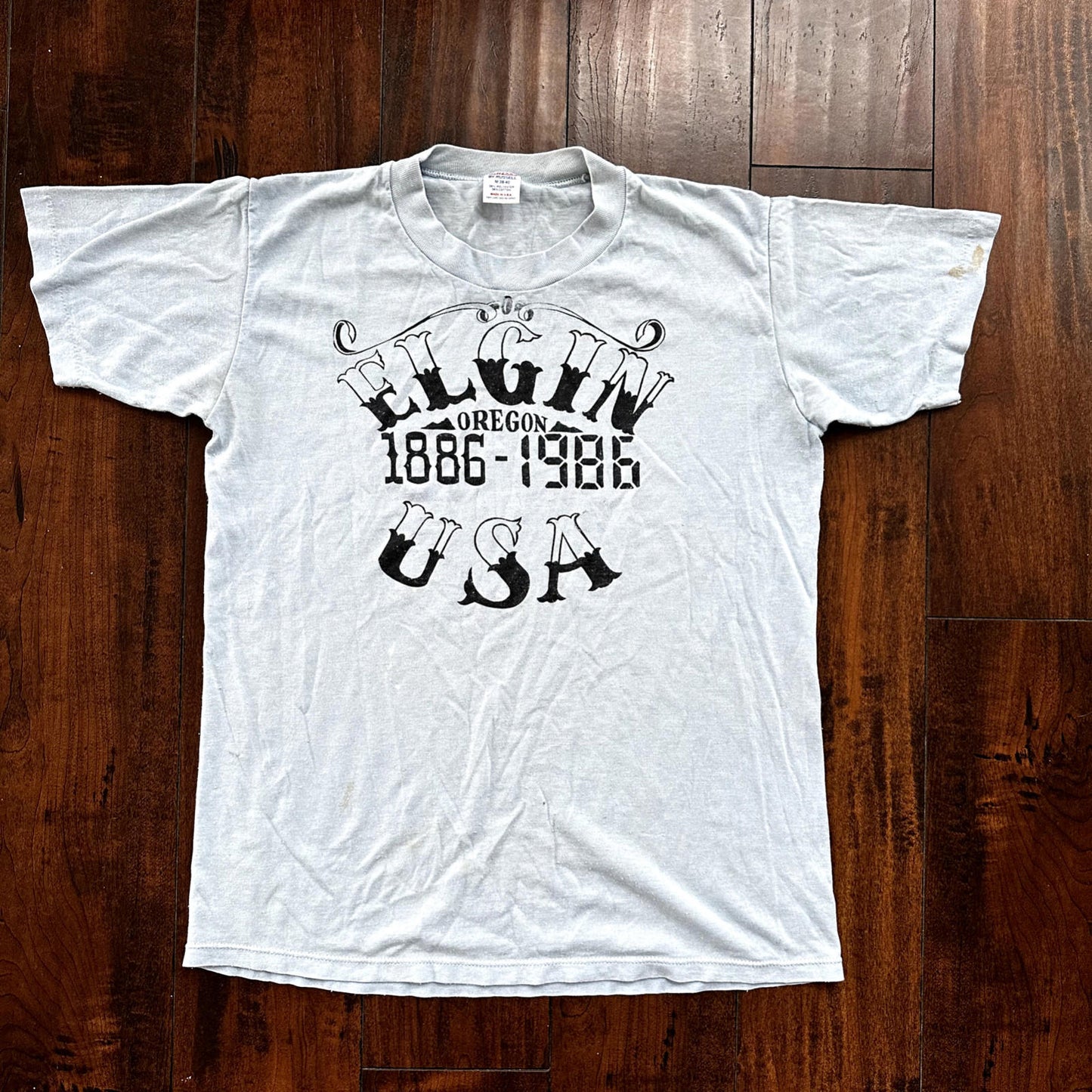 Oregon Elgin USA Vintage T Shirt 1986 80s Single Stitch Blue Running Eugene