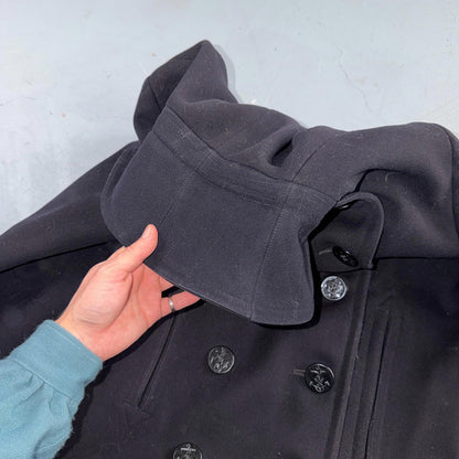 Vintage 40s WWII US Naval Clothing Factory 10 Button Navy Wool PeaCoat Military