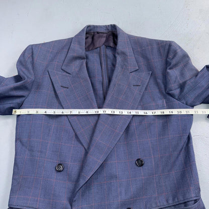60s Pinstripe Blue Double Breasted Suit Jacket Wool 42 70s Navy Blue 1960s