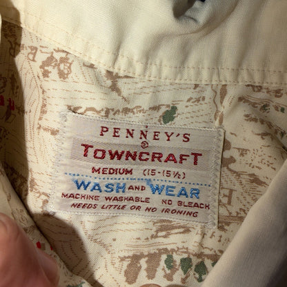 VTG 50s PENNEYS Hawaiian Flags Button Aloha Shirt Rockabilly THRASHED 1950s