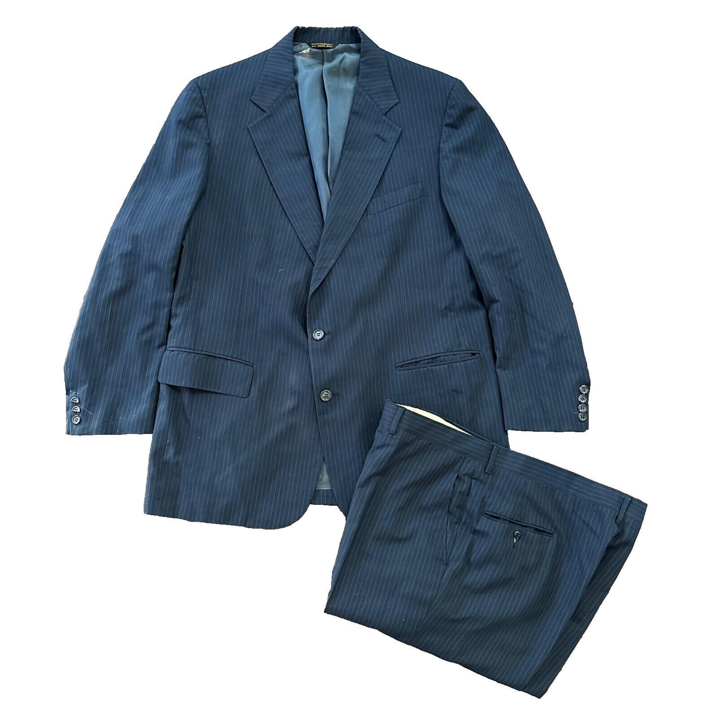 1960s Navy Blue Sport Jacket VTG Mens Suit 44 38x28 Rockabilly Pinstripe Pants