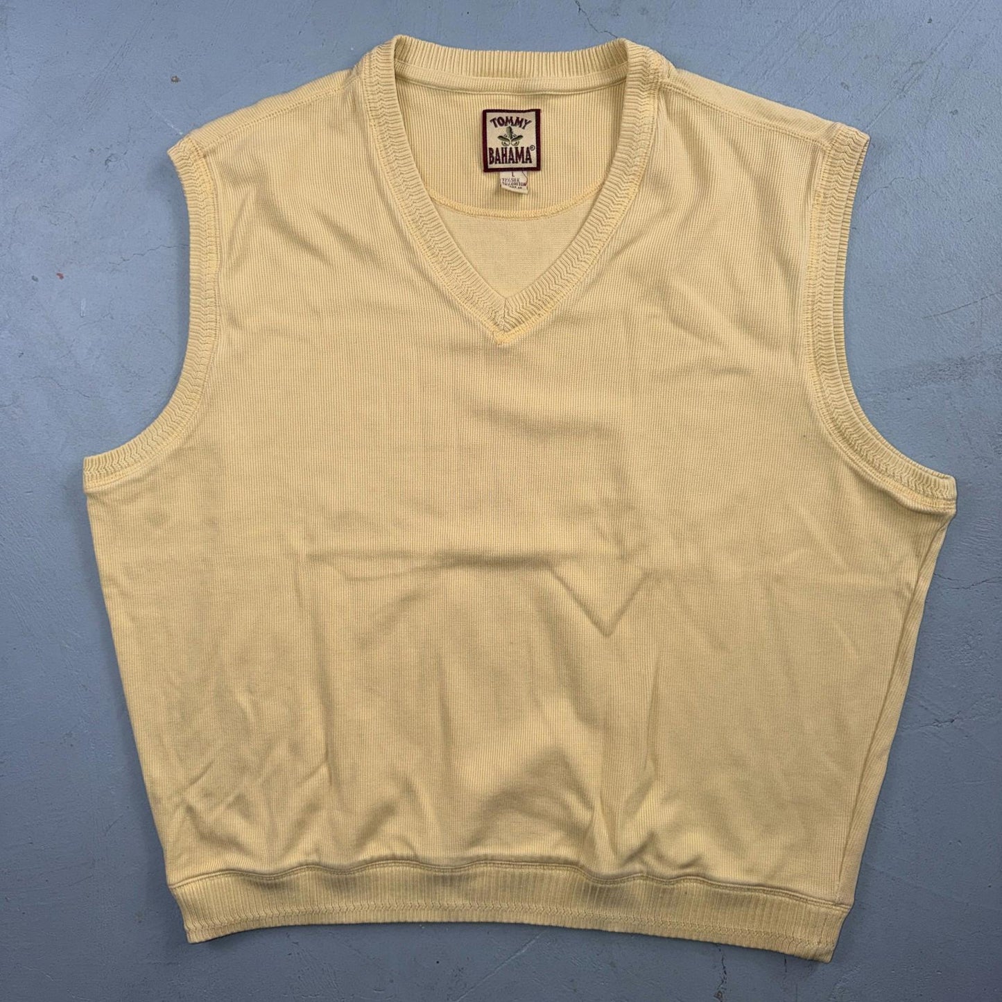 Tommy Bahama VTG Mens V-Neck Sleeveless Sweater Vest Silk Cotton Yellow L 90s