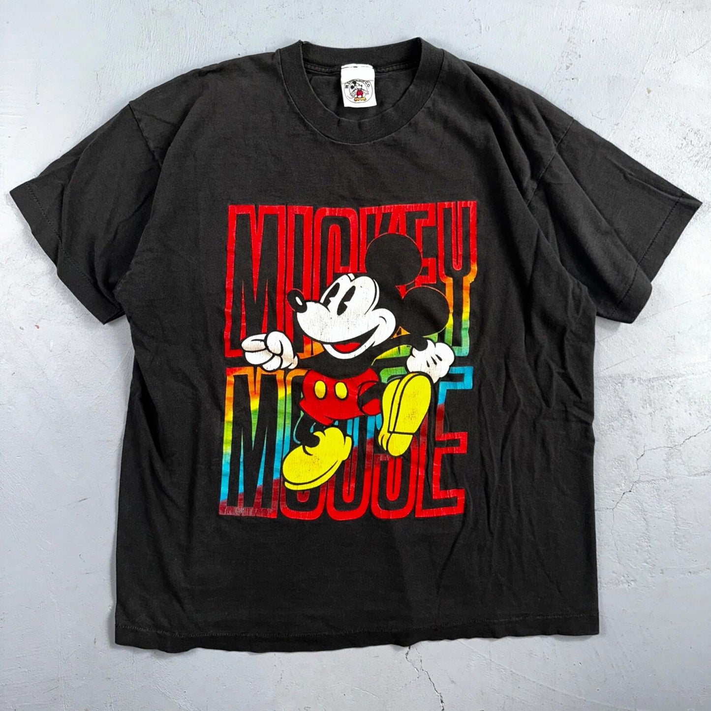 Mickey Mouse Disney VTG 90s Rainbow Neon Big Print Single Stitch T-Shirt Size XL