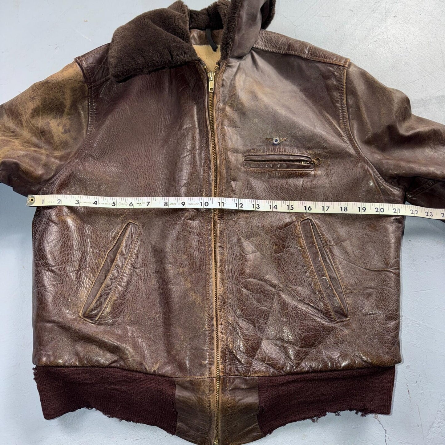 VTG WWII Horsehide Leather Zip Up Bomber Jacket Fur Collar 40s 50s A2 Civilian