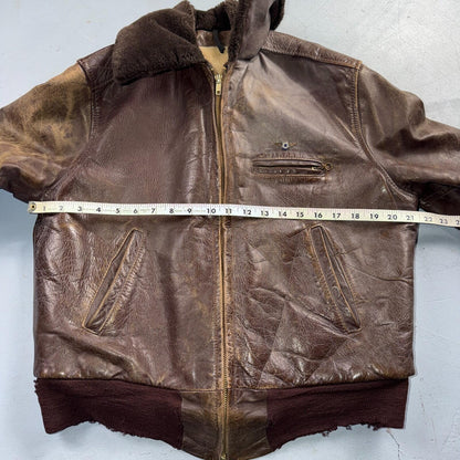 VTG WWII Horsehide Leather Zip Up Bomber Jacket Fur Collar 40s 50s A2 Civilian