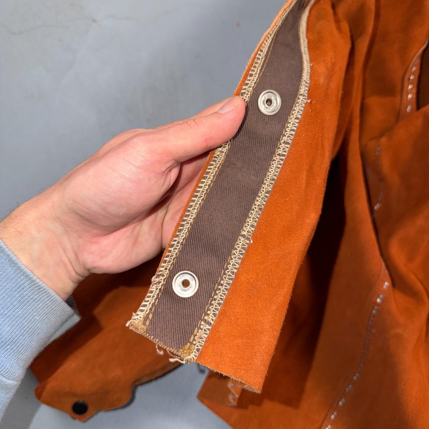 VTG 60s 50s Brown Suede Leather Button Jacket Western Snap Rockabilly Staple
