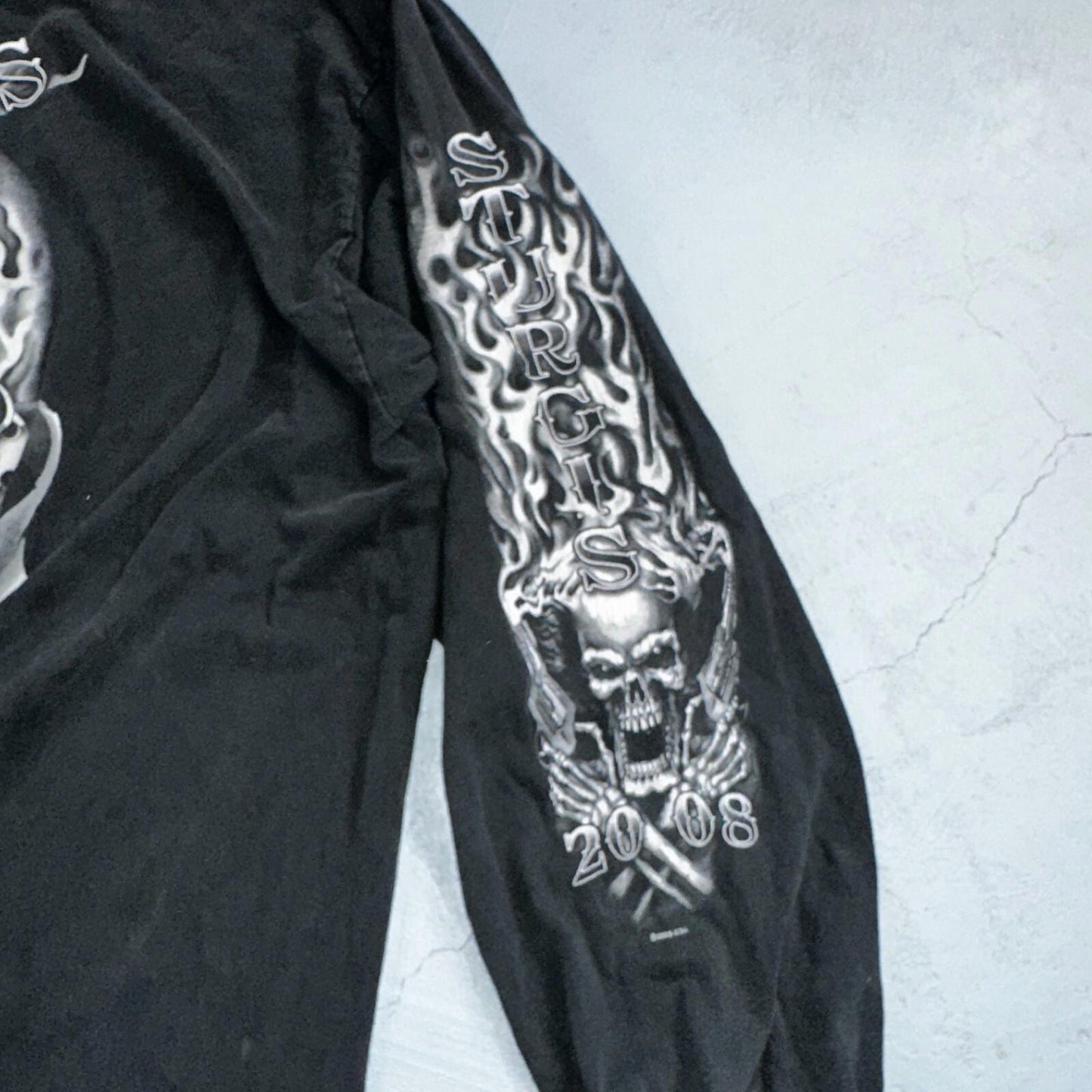 Sturgis Y2K Skulls Long Sleeve VTG T Shirt Biker Motorcycle 2008 Black Grunge