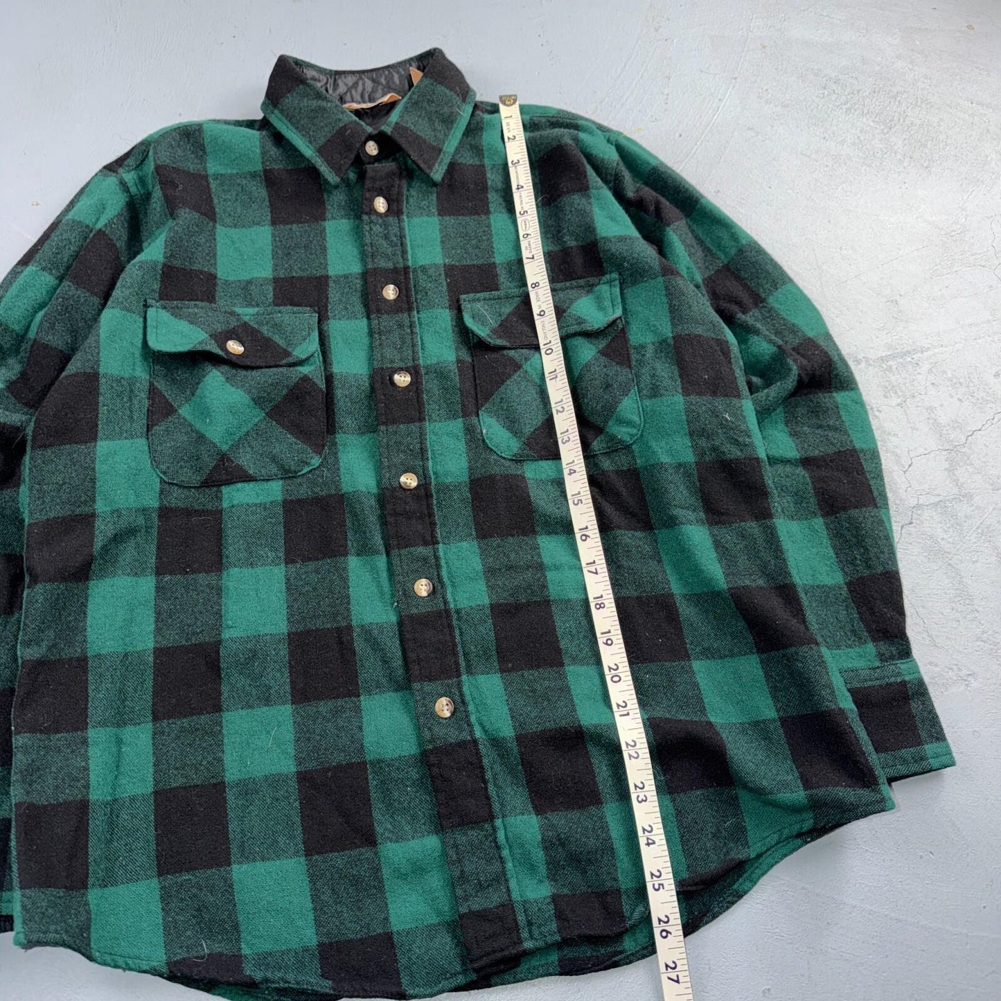 VTG Cabelas Shirt Mens M Buffalo Plaid Wool Blend Flannel Workwear Logger Green
