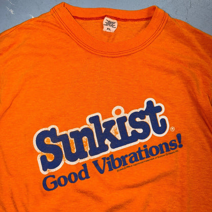 Sunkist Good Vibrations 1970s VTG T Shirt 70s 80s Orange Soda Graphic Promo