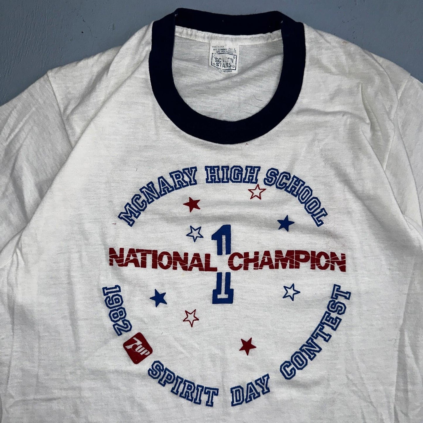 Champion McNary High School Oregon VTG T Shirt 7UP Soda Screen Stars Ringer 80s