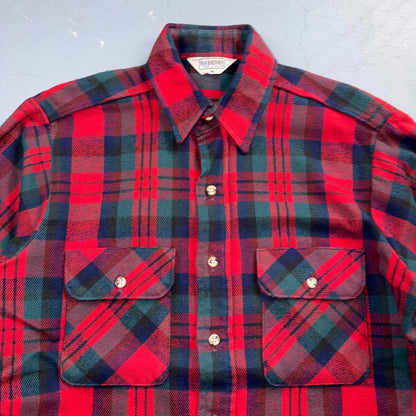 VTG Five Brother Shirt Mens M Shadow Plaid Flannel USA Red 1980s 80s Green Red