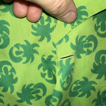 Vintage 50s Hawaiian Aloha Print Shirt Rockabilly Honolulu 60s Button Green