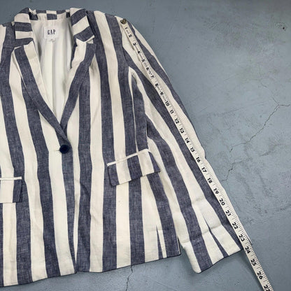 Gap Blazer Jacket Women's 4 Blue White Striped Linen Button Coastal Preppy
