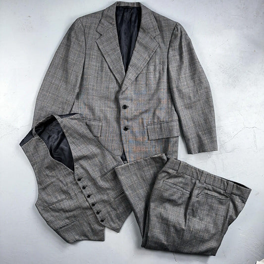 VTG Mens 3 PC Suit 42 Jacket Coat Pants Vest Plaid Rockabilly 70s 1970s Brown