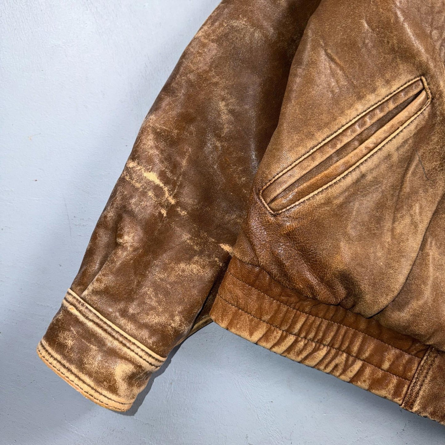 Vintage Leather Jacket Mirage G-1 Flight Size 46 80s Brown Patina Map Line Heavy