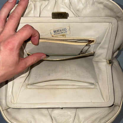 Vintage 1960s White Handbag Double Handle Clasp Closure by Best Co USA Made