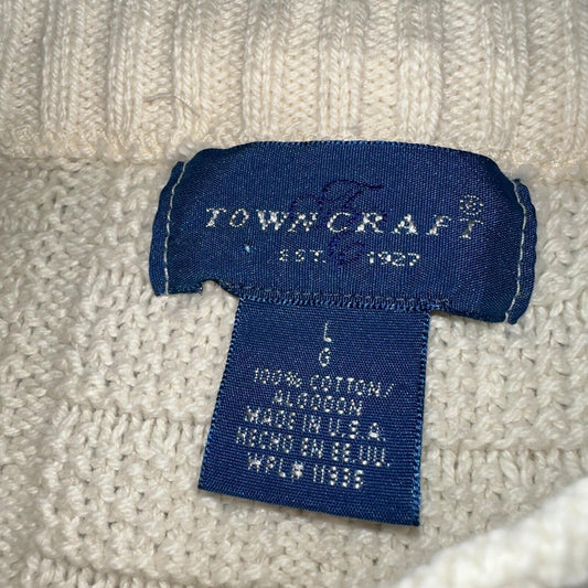 Towncraft VTG 80s 100% Cotton Made In USA Ivory Square Knit Sweater Sz L