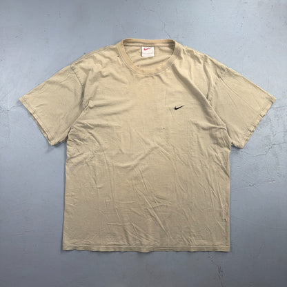 Nike Tan Swoosh Basic 90s VTG T Shirt 1990s USA Gym Boxy Fit Cool Travis Scott