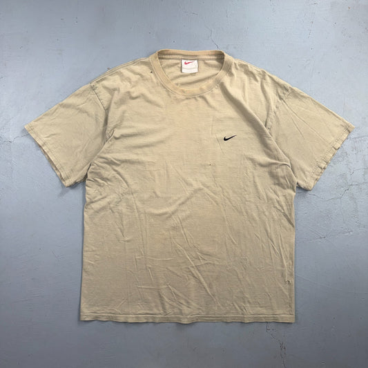 Nike Tan Swoosh Basic 90s VTG T Shirt 1990s USA Gym Boxy Fit Cool Travis Scott