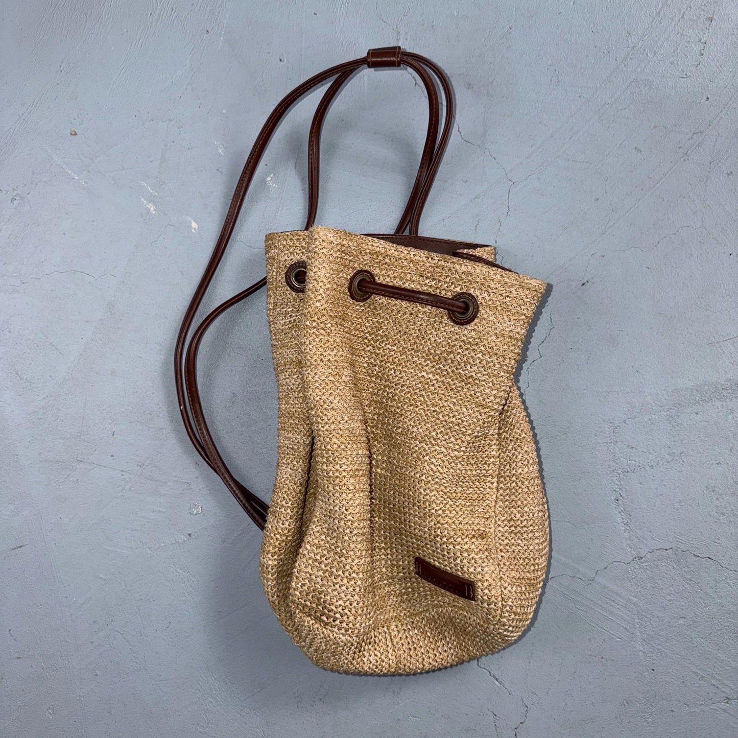 Rosetti Woven Purse Natural Tan Zippered Classic Small Bag Faux Leather Strap