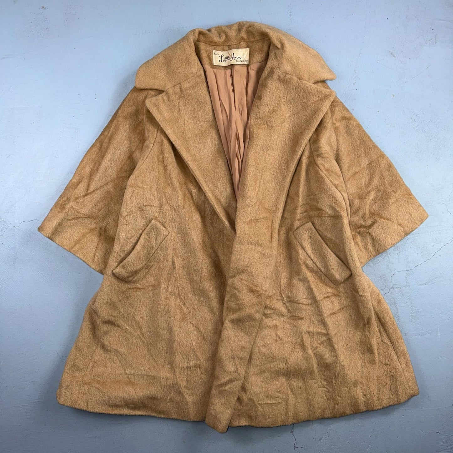 VTG Lilli Ann Tan Swing Coat Womens Tisse a Paris Brushed Wool San Francisco