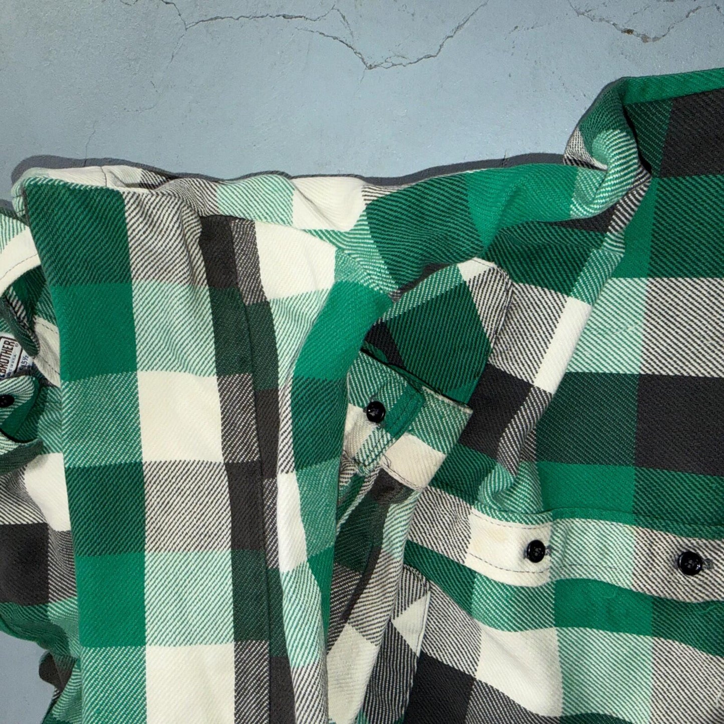 VTG Five Brother Shirt Mens M Shadow Plaid Flannel USA Green 1980s 80s Black