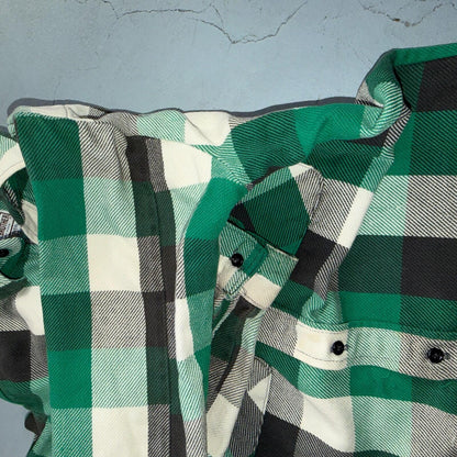 VTG Five Brother Shirt Mens M Shadow Plaid Flannel USA Green 1980s 80s Black