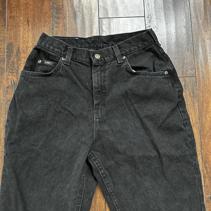 Vintage Lee Original Jeans Women's Long Black High Rise Tapered Capri 26x25 90s