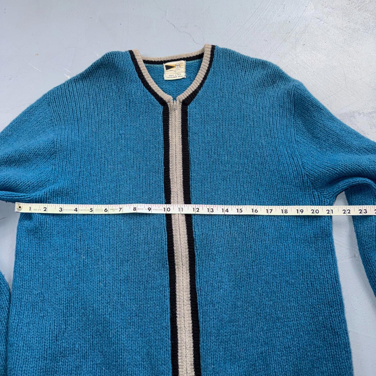 VTG Allen A 100% 2-Ply Shetland Wool Cardigan Sweater Rockabilly 60s 1960s Zip