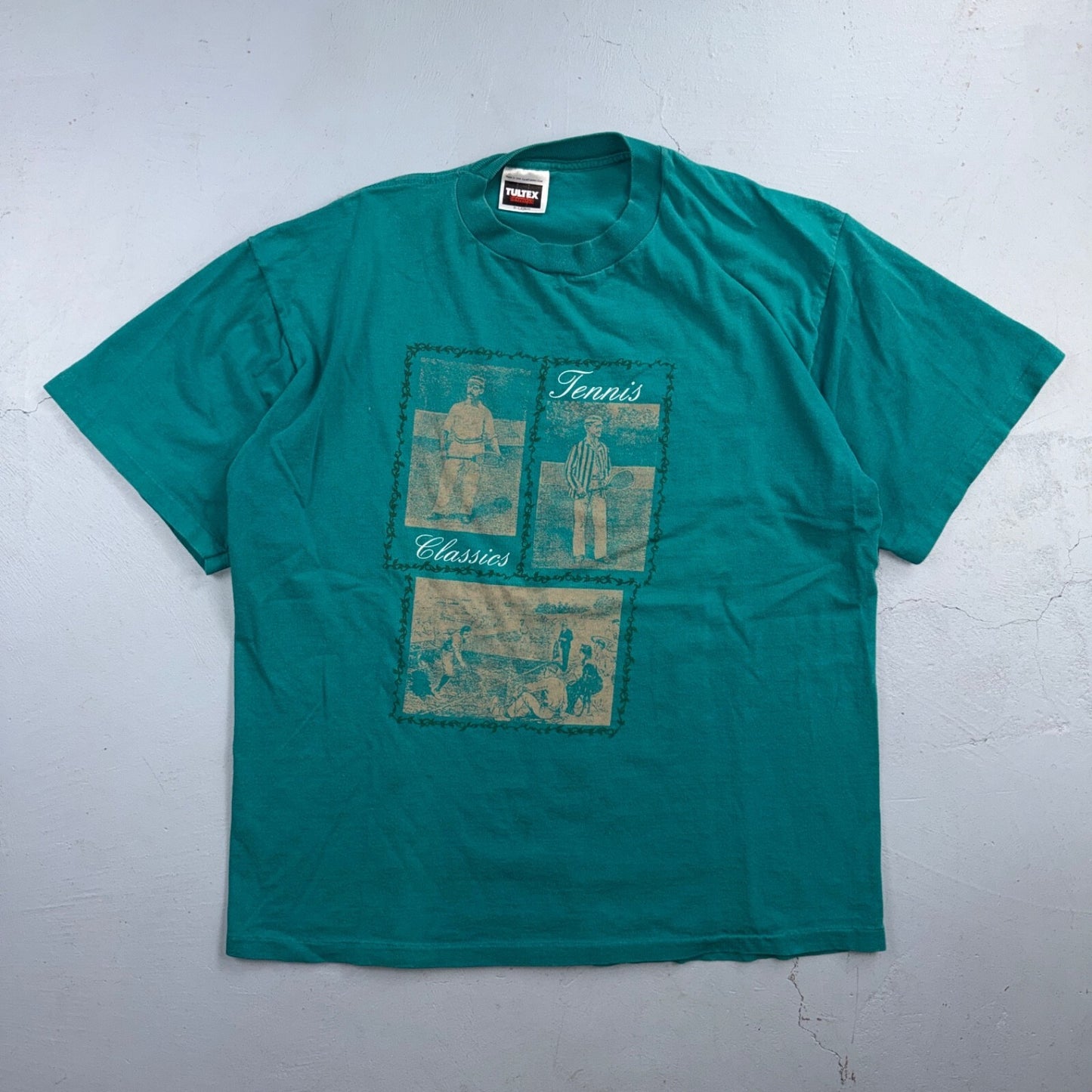Antique Tennis Sports 90s VTG T Shirt Tultex USA Racquet Stamps Graphic Tee
