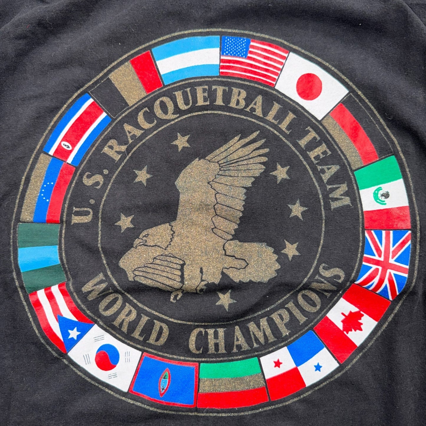 VTG 90s U.S. Racquetball Team World Champions International Flags Sports Graphic