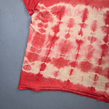 VTG 1970s Skull Tie Dye T Shirt Red Handmade Grunge Rockabilly Graphic 83 Keg