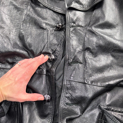 VTG Mens Long Length Vintage Leather Military Duster UNLined Rockabilly 60s Belt