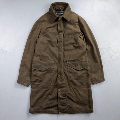 Filson Waxed Trench Coat Size XS Olive Oil Cloth Jacket Rare Mint Condition