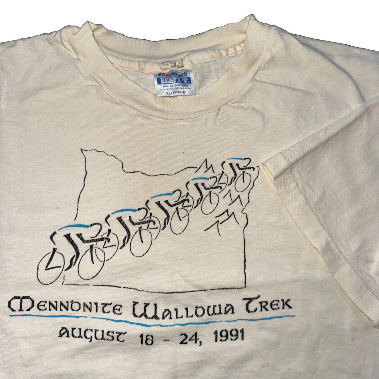 Oregon Bike Mennonite Wallowa Trek Vintage T Shirt Cycle Sports Gym Hanes XL
