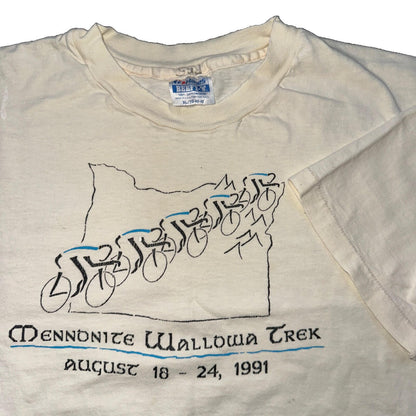 Oregon Bike Mennonite Wallowa Trek Vintage T Shirt Cycle Sports Gym Hanes XL