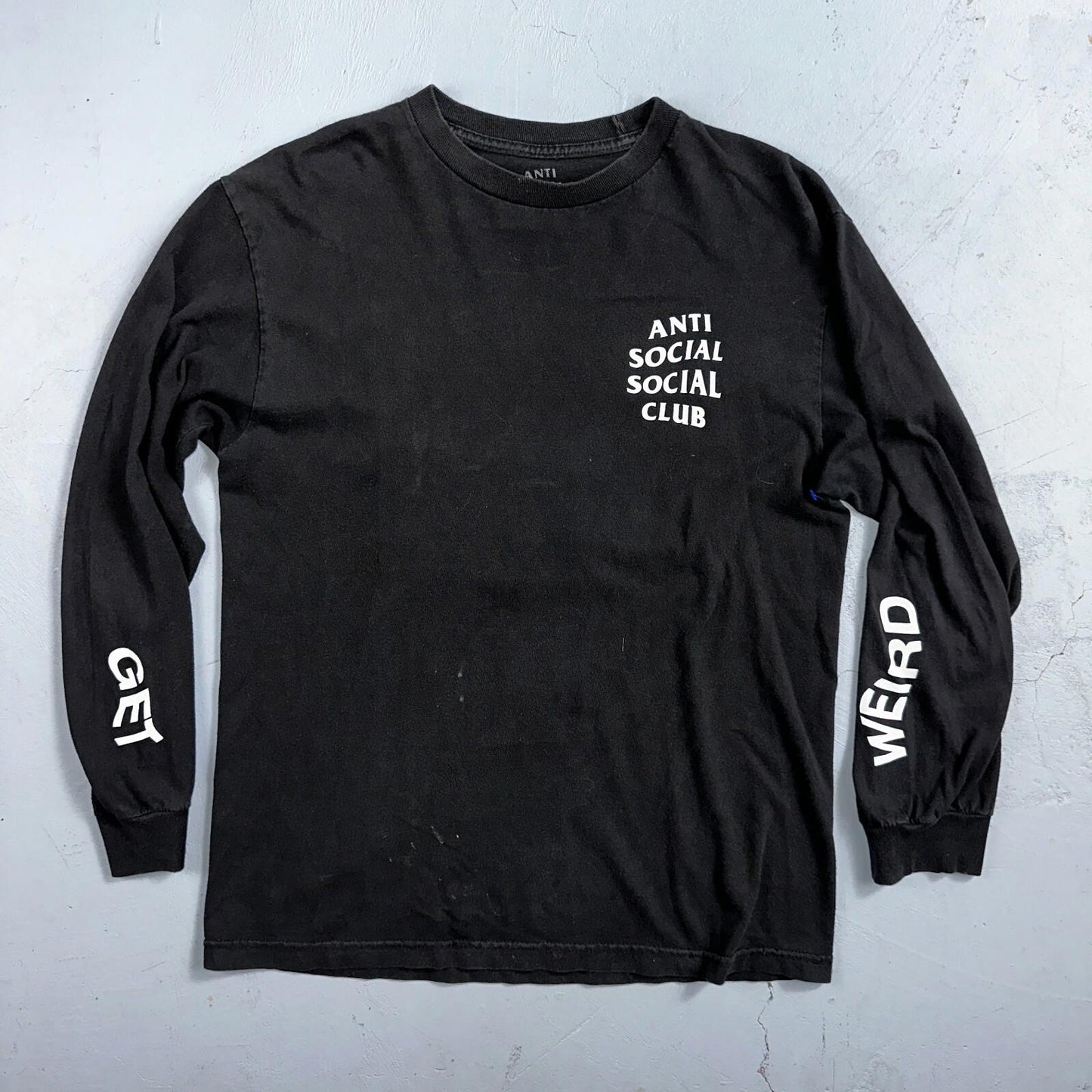 Anti Social Social Club Get Weird VTG T Shirt Y2K Long Sleeve Black Has Stains