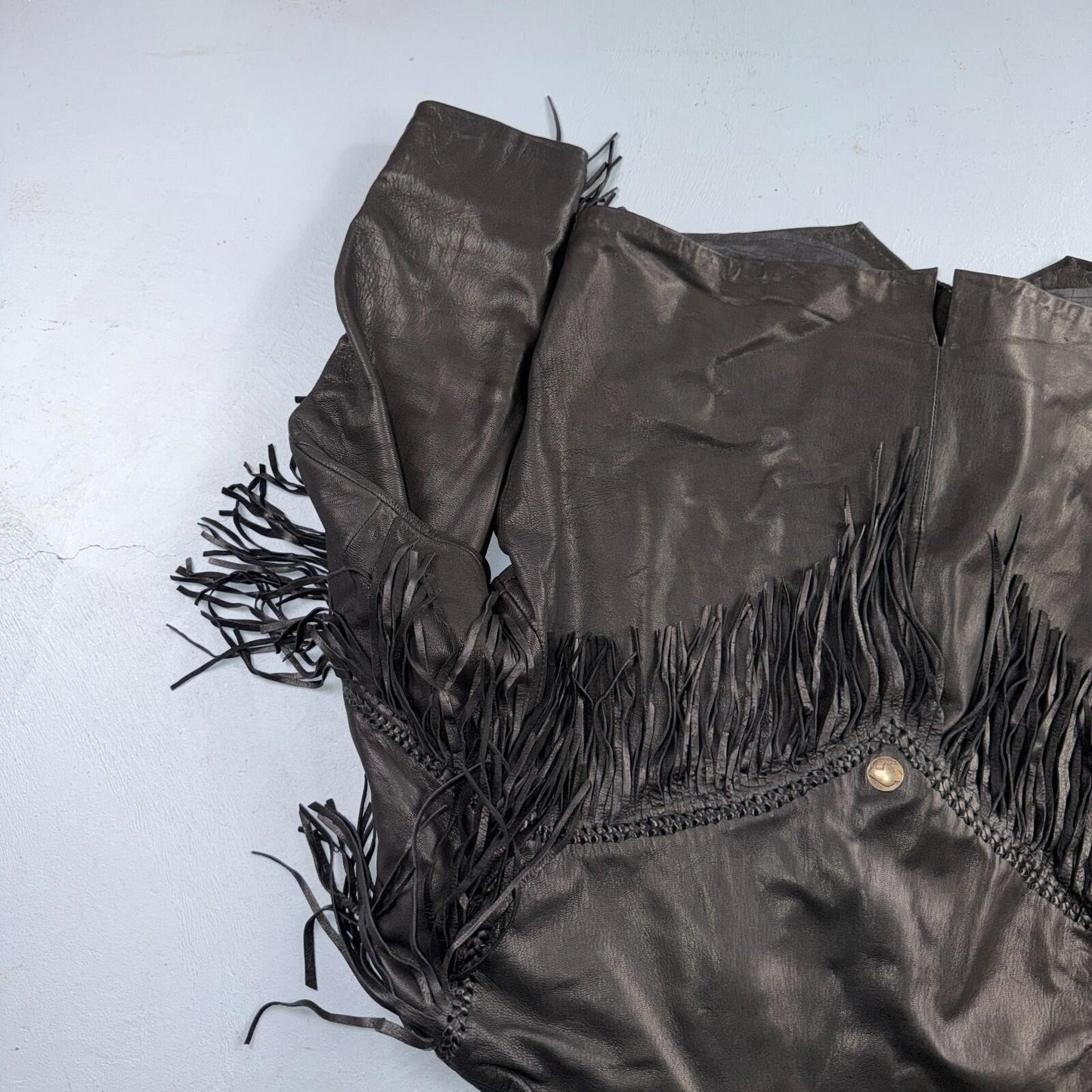 Vintage Buckskin Montana Jacket Black Leather Fringe Western Leather Cowboy 70s