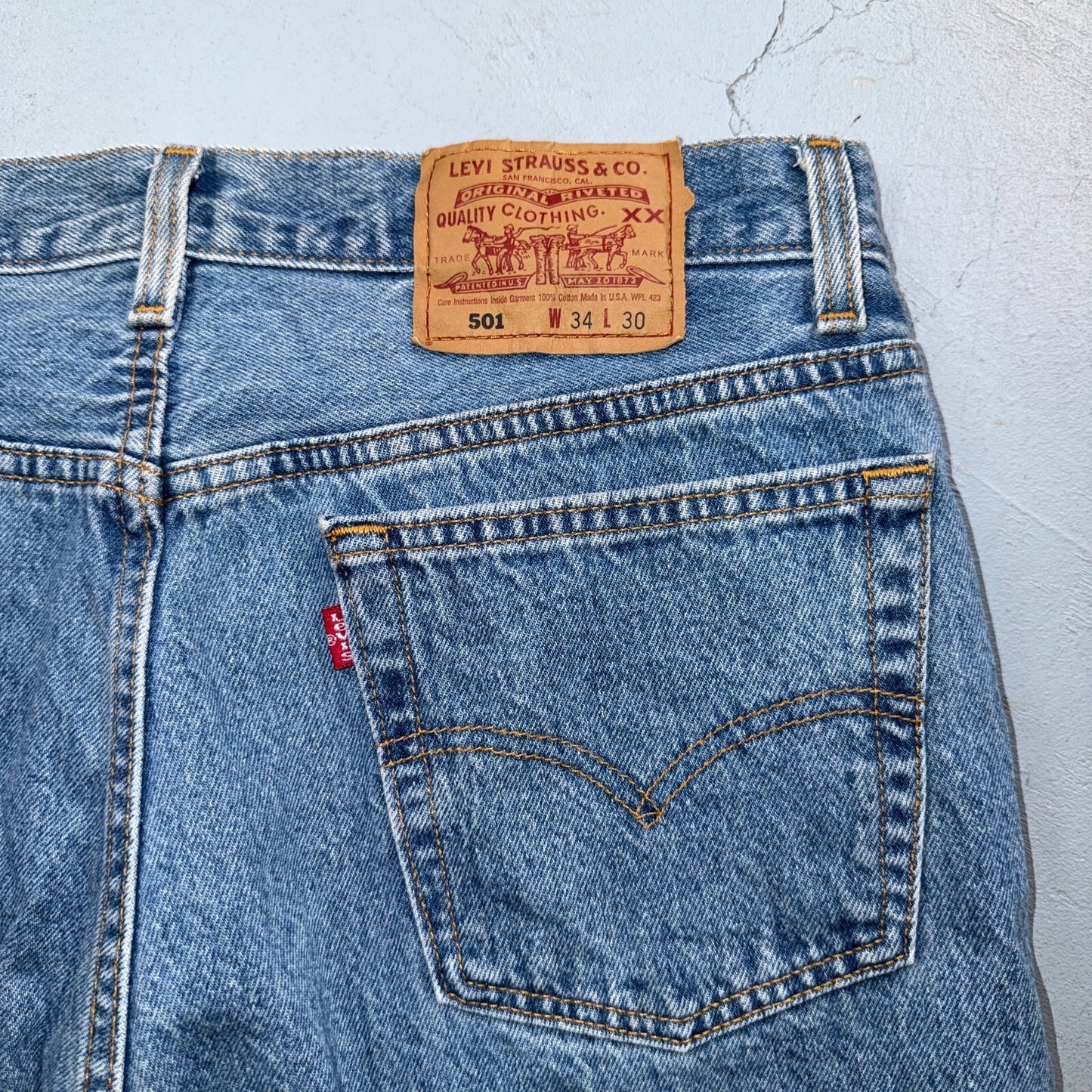 Levis 501 Vintage 90s USA XX Straight Leg Jeans Blue Light Wash 34x30 Act 33x26