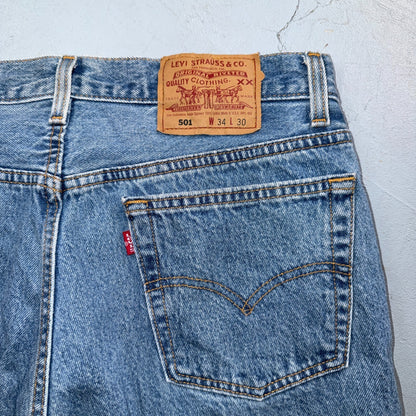 Levis 501 Vintage 90s USA XX Straight Leg Jeans Blue Light Wash 34x30 Act 33x26