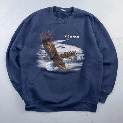 VTG Alaska Crewneck Sweatshirt USA Patriotic Eagle America Classic Blue Navy