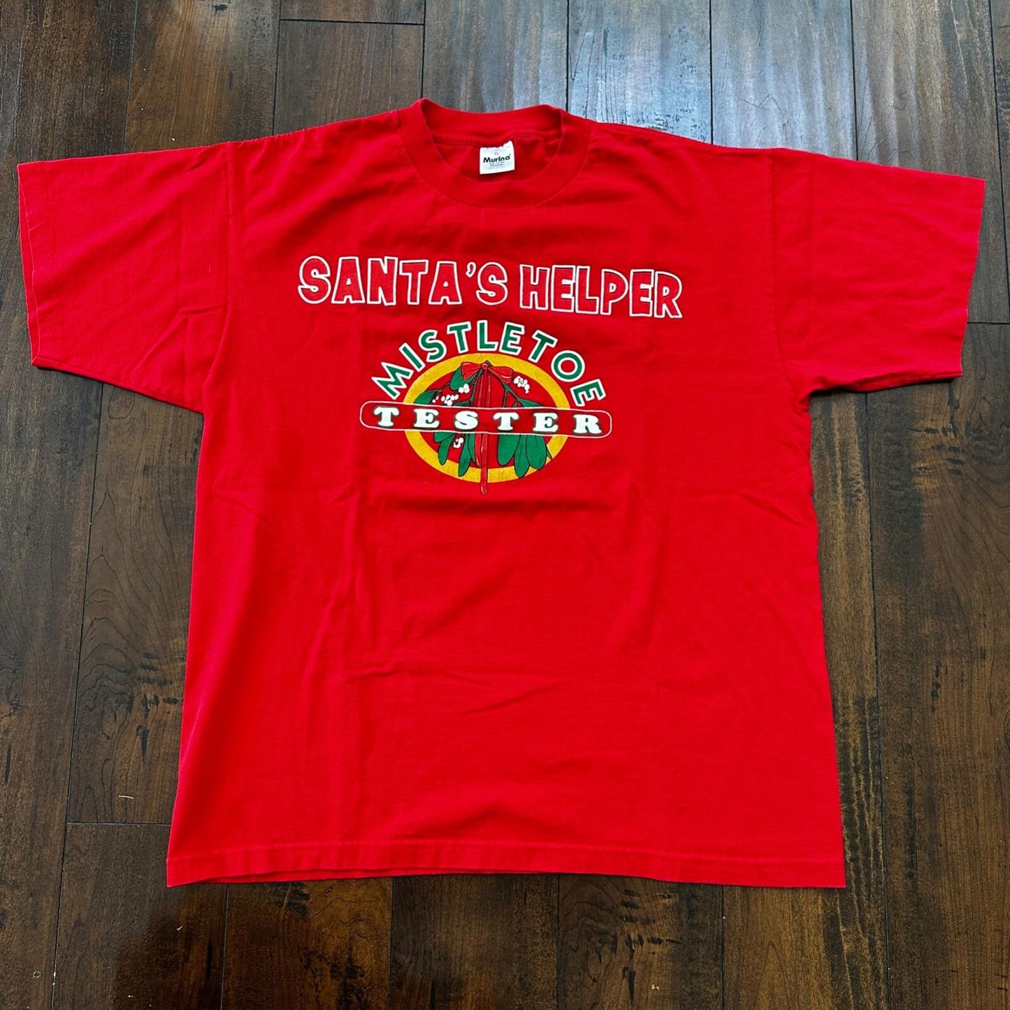 Santa Helper Mistletoe VTG T Shirt 90s Red Tester Single Stitch Funny Christmas